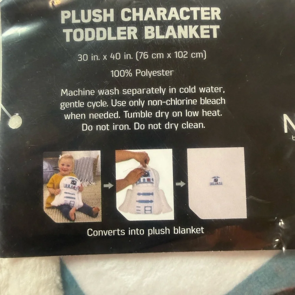Star Wars R2-D2 Plush Character Toddler Blanket 30” x 40” White NWT - Picture 4 of 6